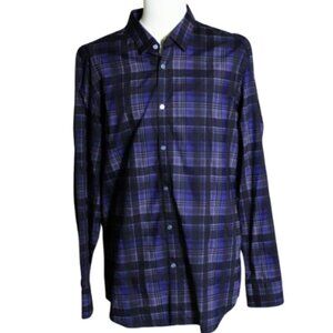 Banana Republic LEGGIUNO SZ XLG Slim Fit 100% Cotton Blue Plaid LS Shirt